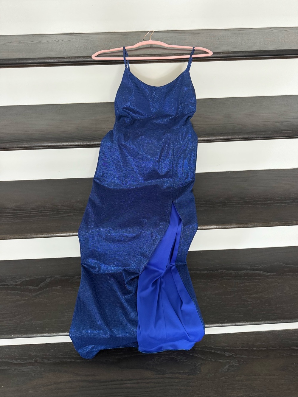 Royal Blue Shimmer Slip Dress with Side Slit
